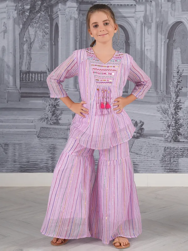 Light purple sharara suit in cotton