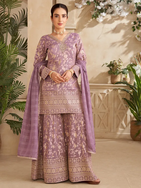 Light Purple sharara suit with zari work