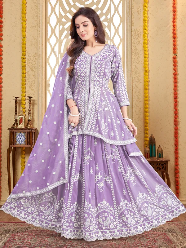 Light purple silk festive wear lehenga suit