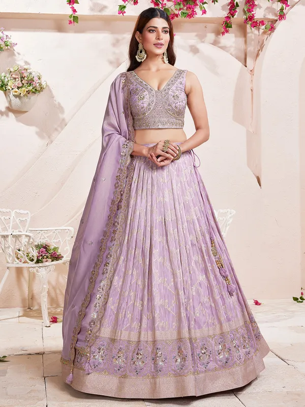 Light purple silk lehenga choli with zari work