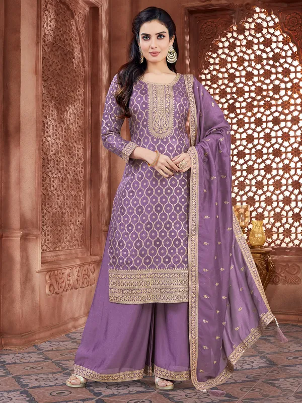 Light purple silk palazzo suit for women