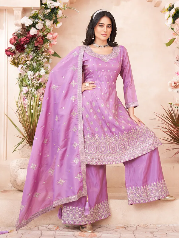 Light purple silk palazzo suit for women festive wear