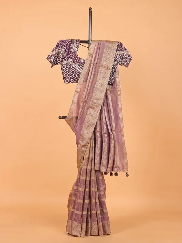 Light purple soft organza saree for women