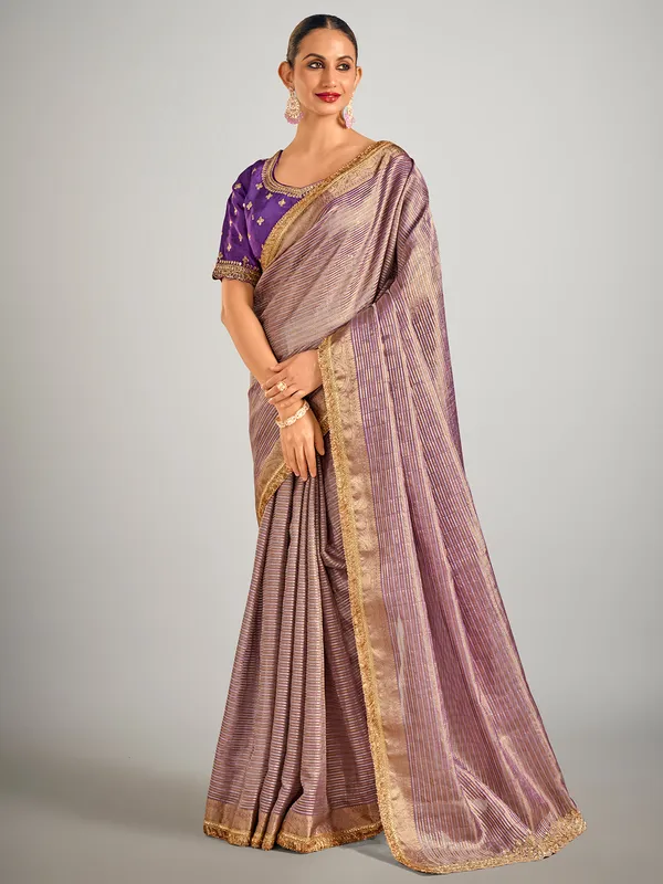 Light purple tissue silk zari weaving saree