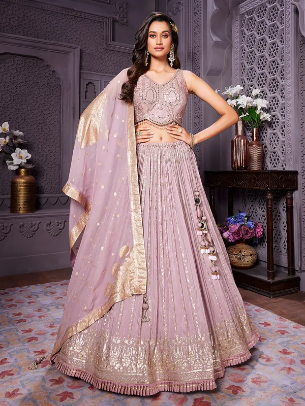 Light purple wedding lehenga choli with dupatta