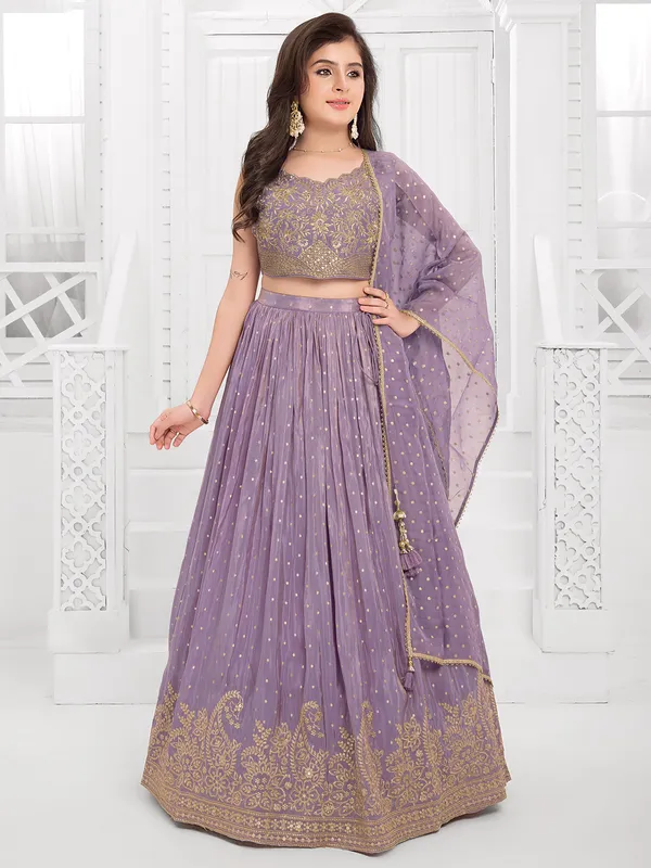 Light purple zari worked silk lehenga choli