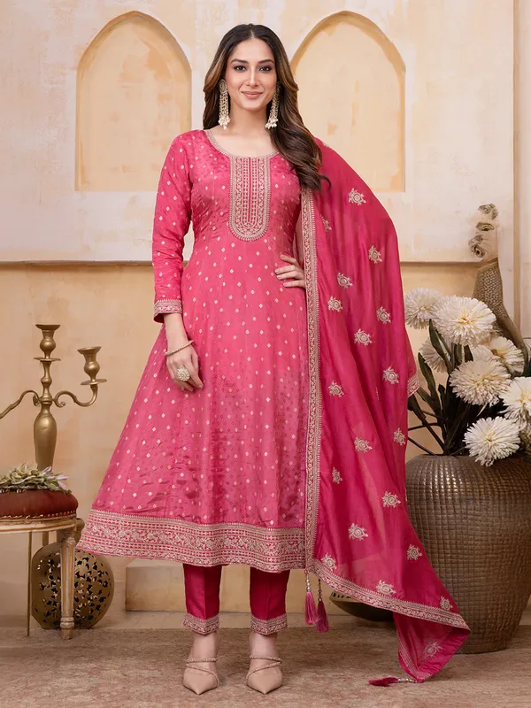 Light red silk salwar suit for festival
