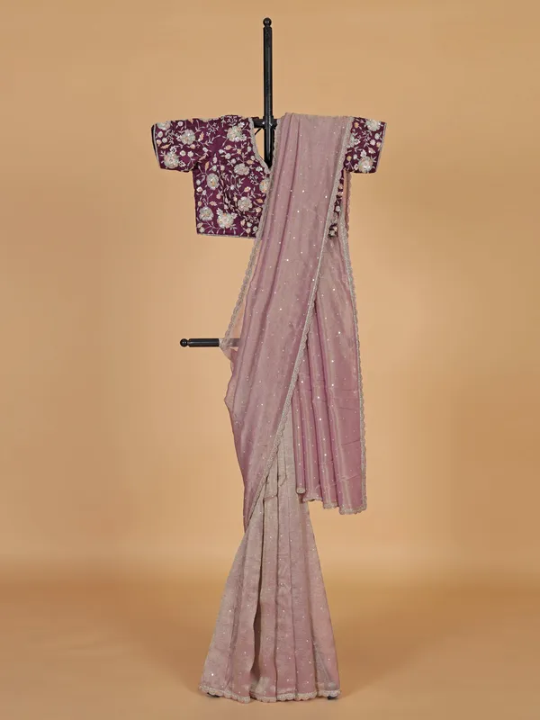 Light violet saree with ready made blouse