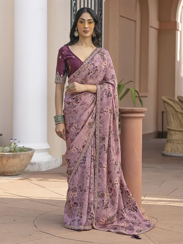 Light wine ciscose dola silk saree for festive wear