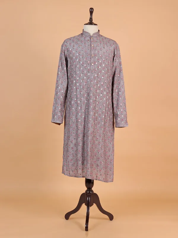 Light wine cotton festive wear kurta suit  for men