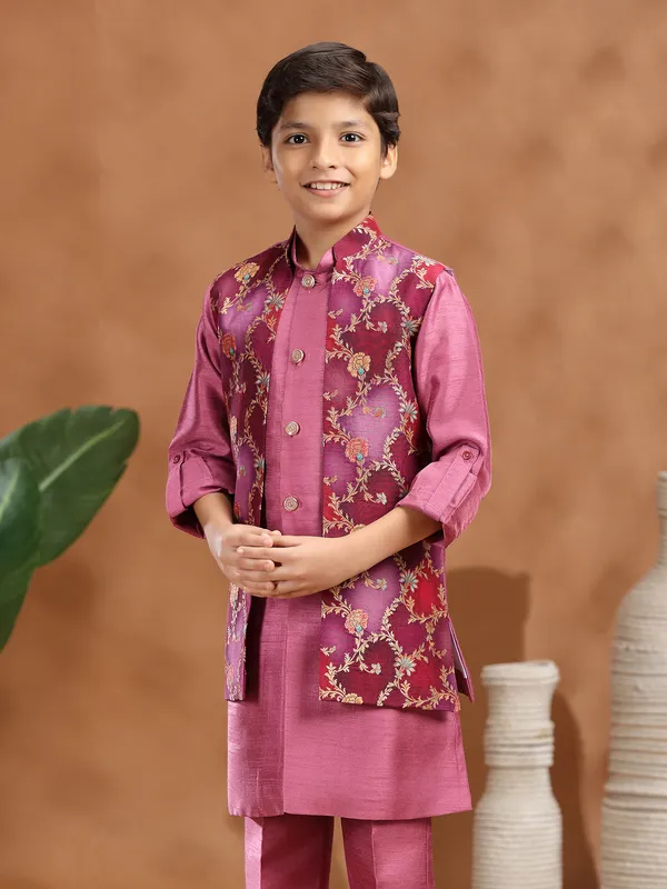 Light wine raw silk zari weaving waistcoat set