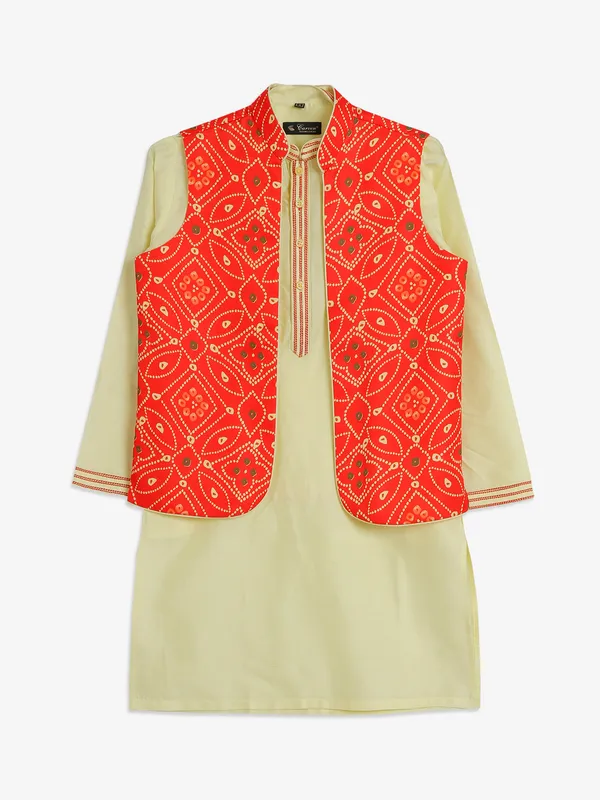 Light yellow and red cotton waistcoat set