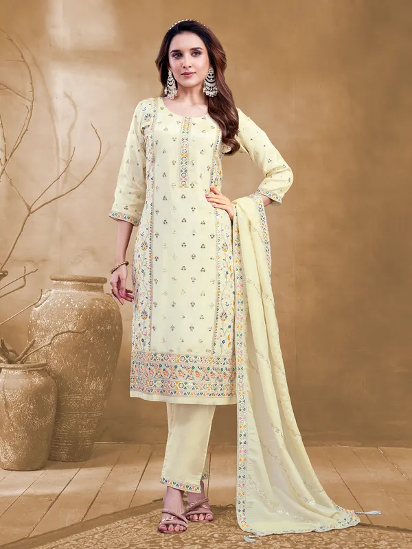 Light yellow silk salwar suit for festive
