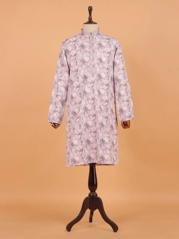 Lilac pink festive cotton kurta set for men