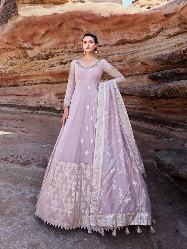 Lilac purple anarkali salwar suit with dupatta