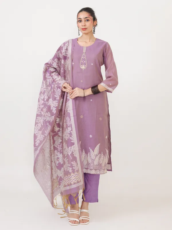 Lilac purple cotton kurti set for women