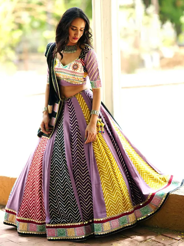 Lilac purple cotton silk printed chaniya choli