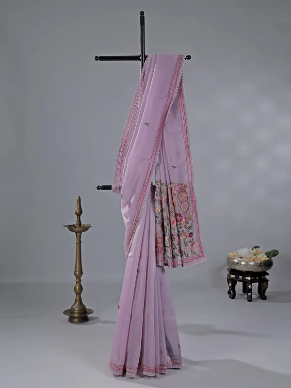Lilac purple cotton silk saree for festivals
