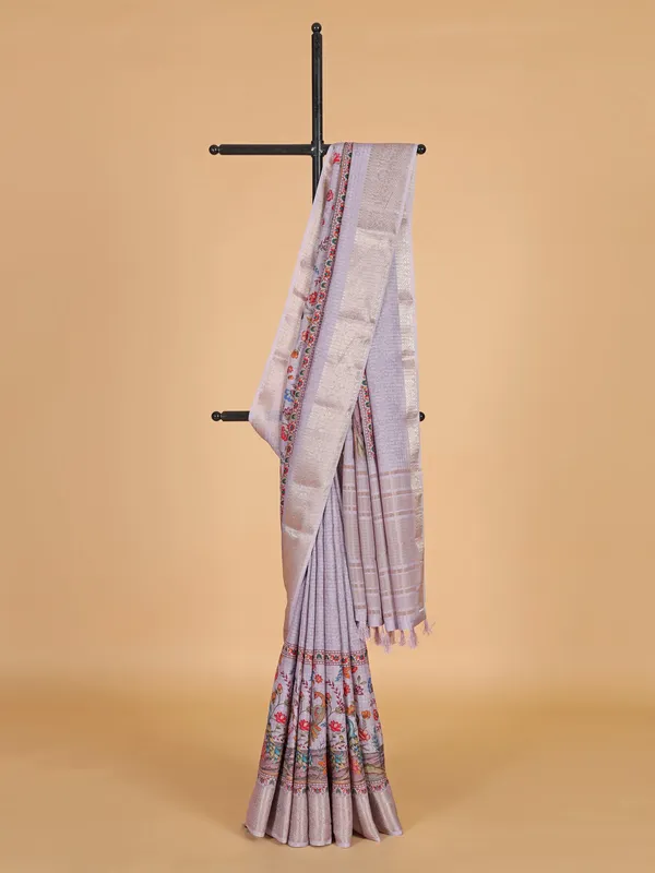 Lilac purple dola silk zari weaving saree for women