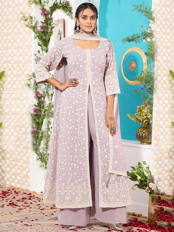 Lilac purple georgette palazzo salwar suit