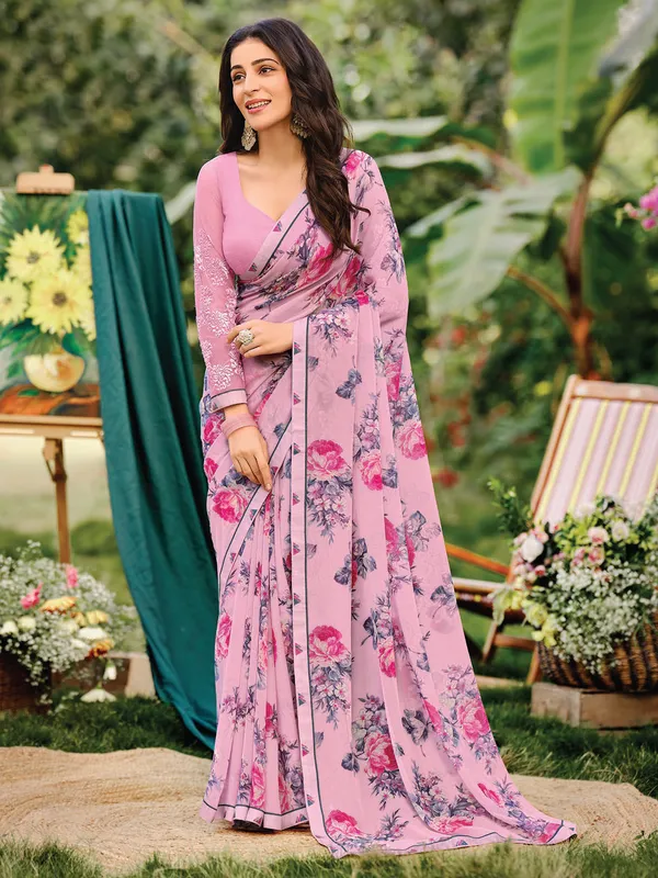 Lilac purple georgette saree for casual
