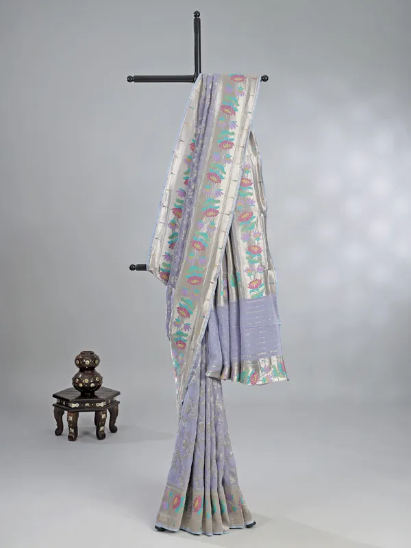 Lilac purple georgette saree for wedding wear