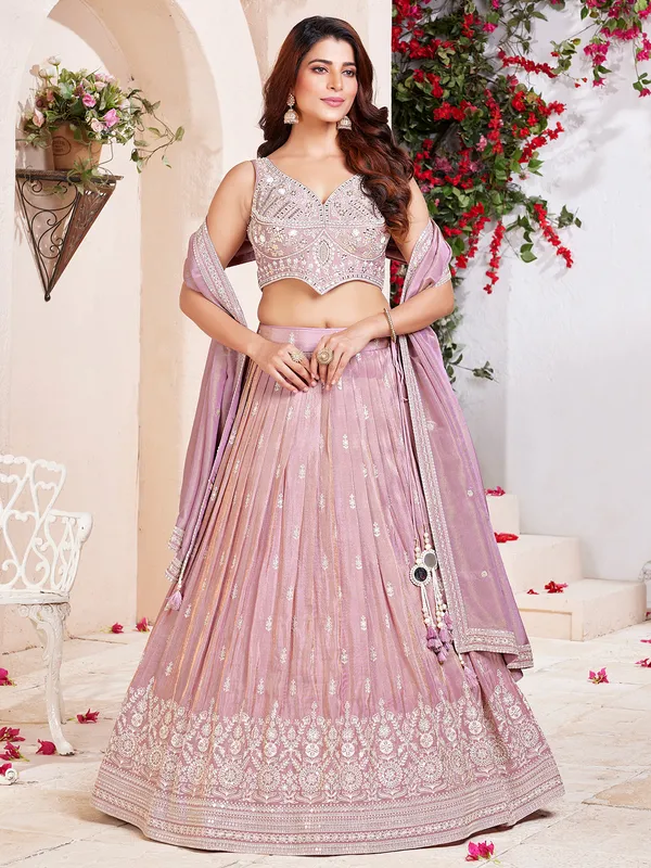 Lilac purple lehenga choli in rich silk