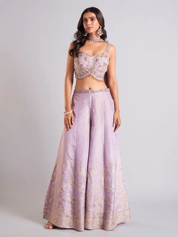 Lilac purple palazzo salwar suit in silk