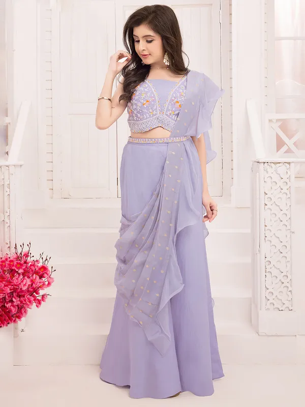 Lilac purple palazzo suit in rich silk