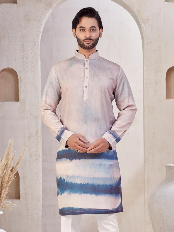 Lilac purple printed cotton kurta suit for men