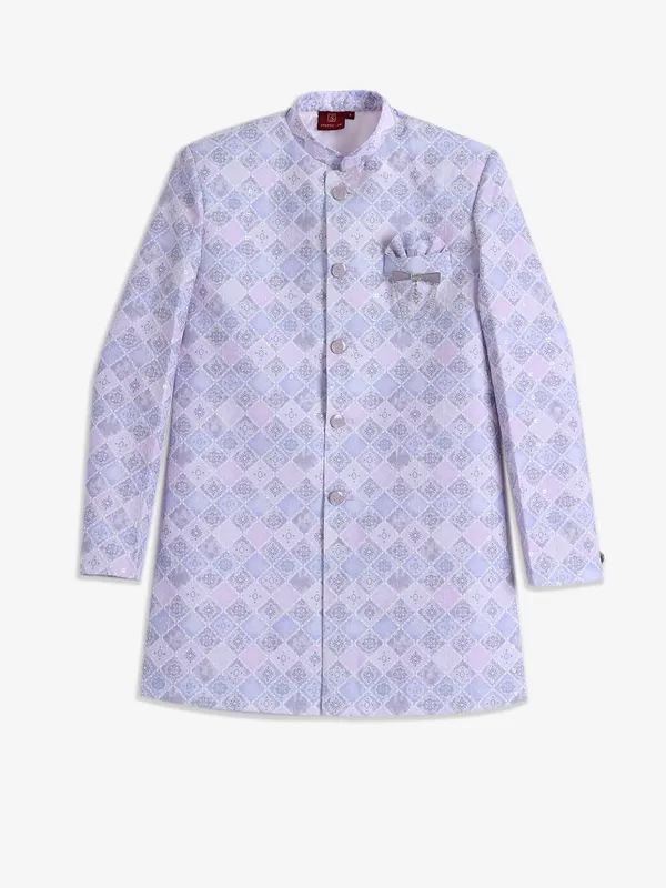 Lilac purple printed silk indowestern