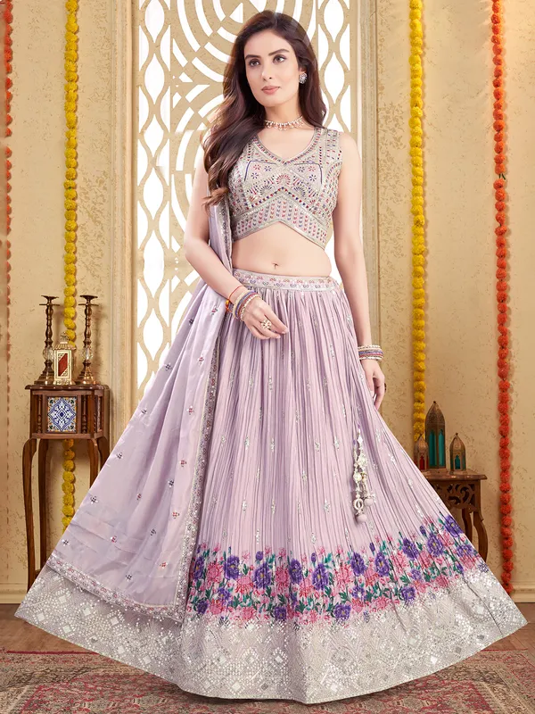 Lilac purple printed silk lehenga choli