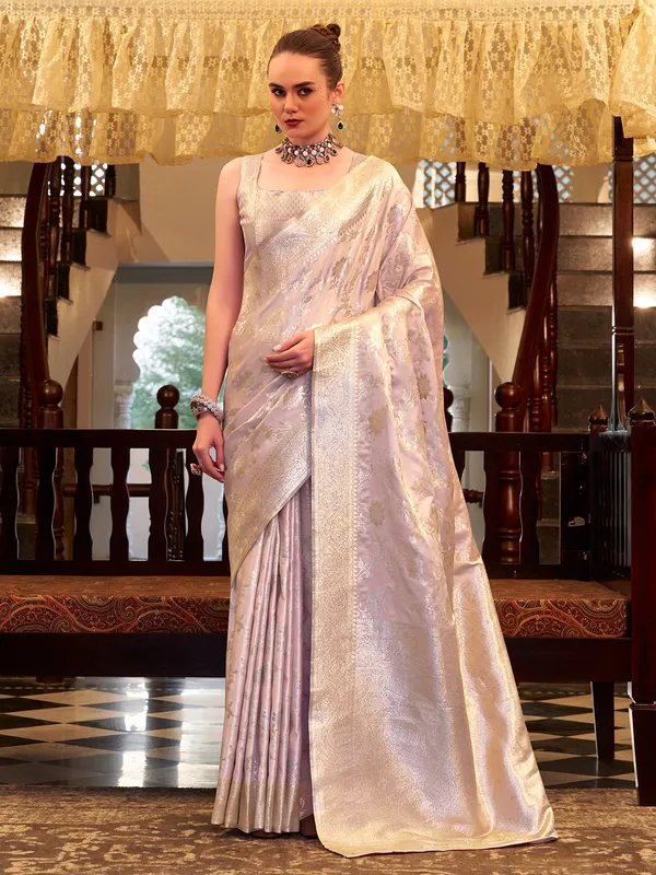 Lilac purple saree in soft satin silk