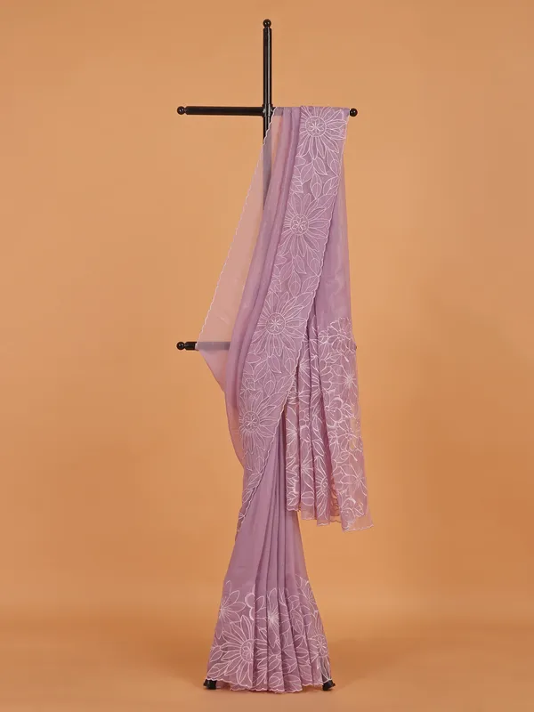 Lilac purple semi organza saree for women