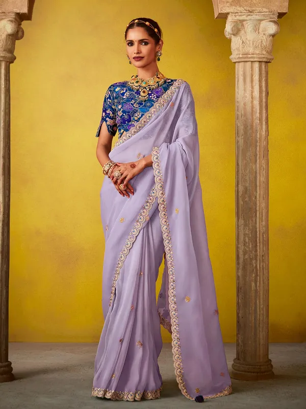Lilac purple sequins work georgette saree