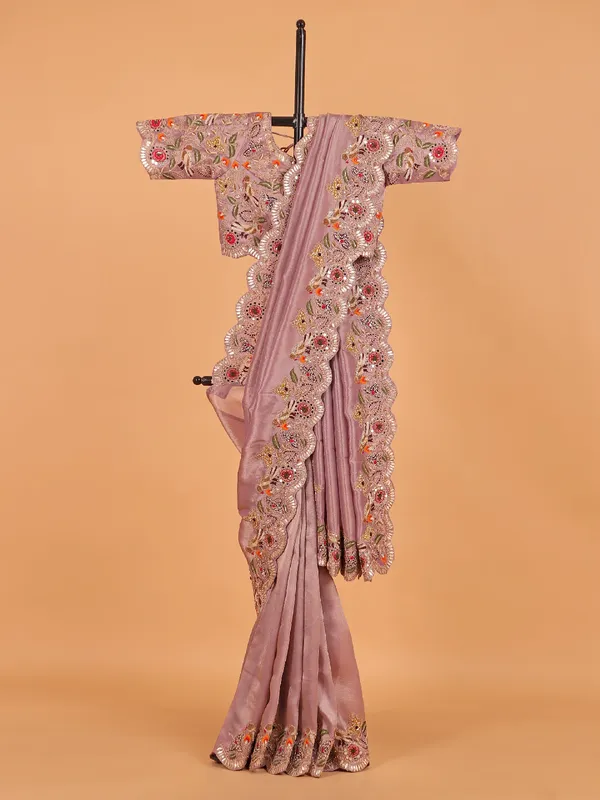 Lilac purple shimmer tissue silk saree for wedding