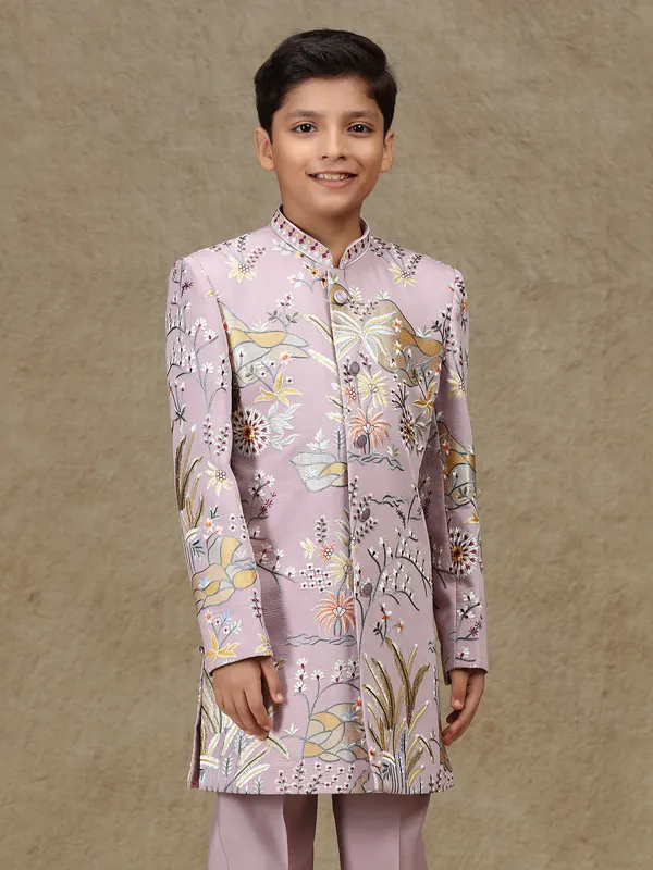 Lilac purple silk indowestern for boys