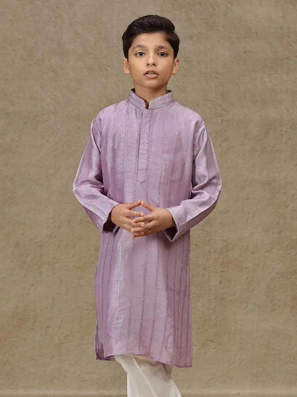 Lilac purple silk kurta set for boys