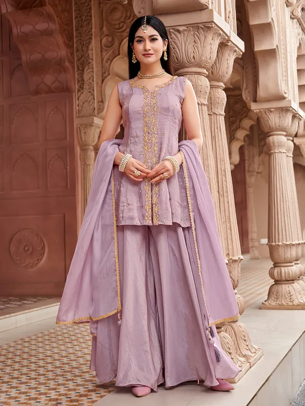 Lilac purple silk palazzo Suit with dupatta