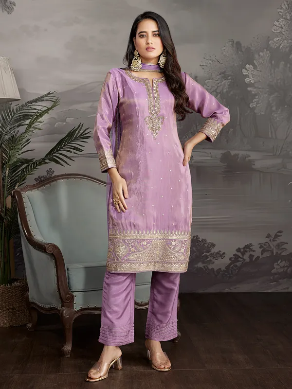 Lilac purple silk salwar suit with dupatta