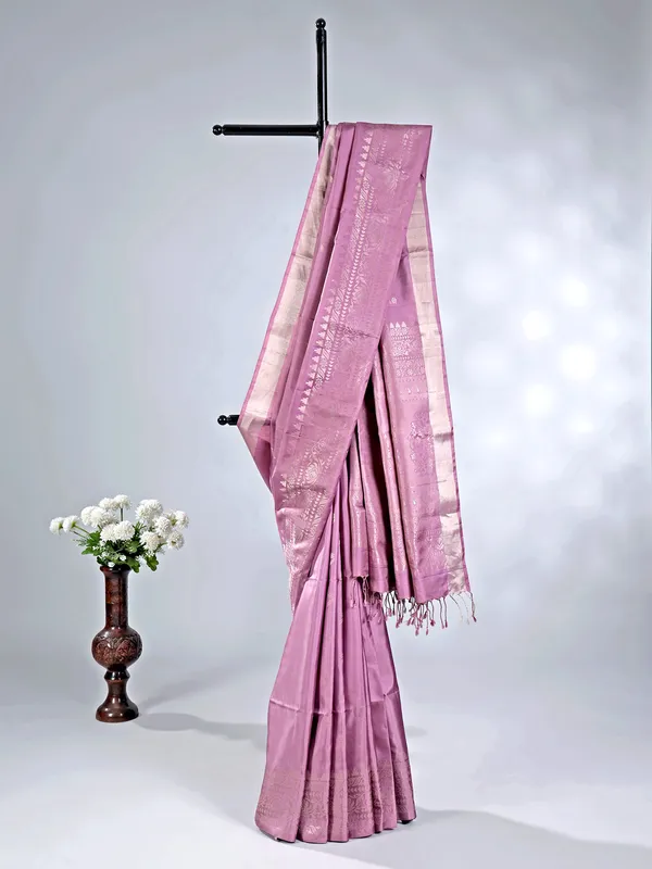 Lilac purple silk saree with subtle zari weave