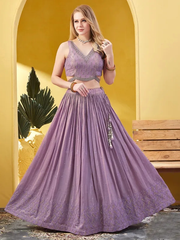 Lilac purple silk wedding wear lehenga choli