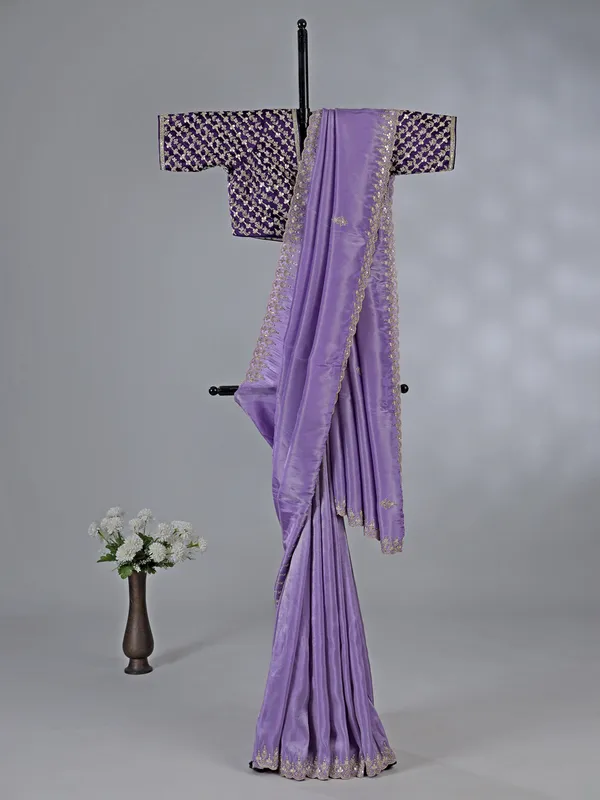 Lilac purple tissue silk saree with rich detailing
