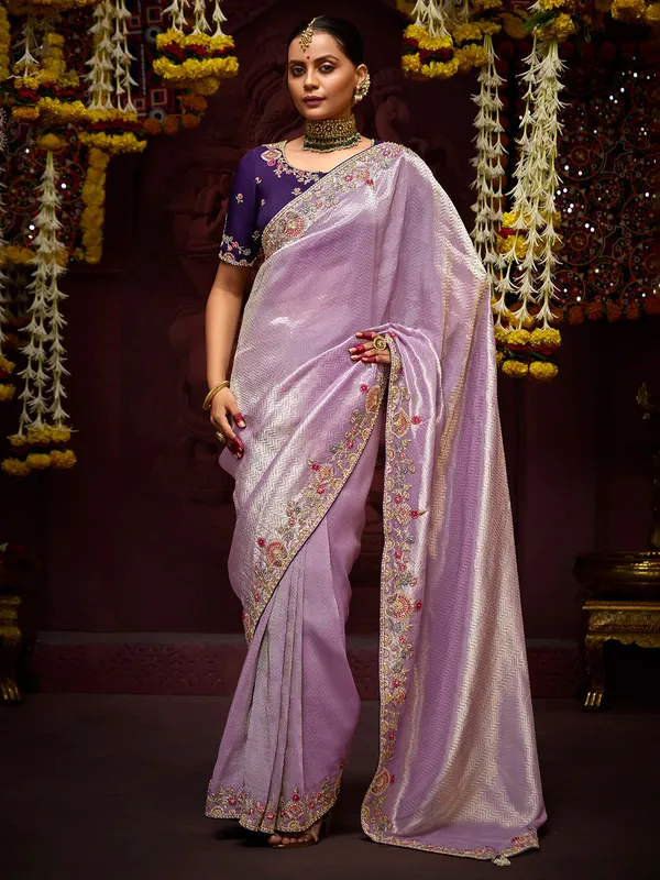 Lilac purple zari weaving saree