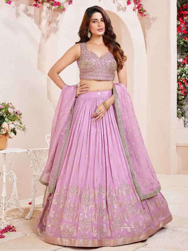 Lilac purple zari worked silk lehenga choli