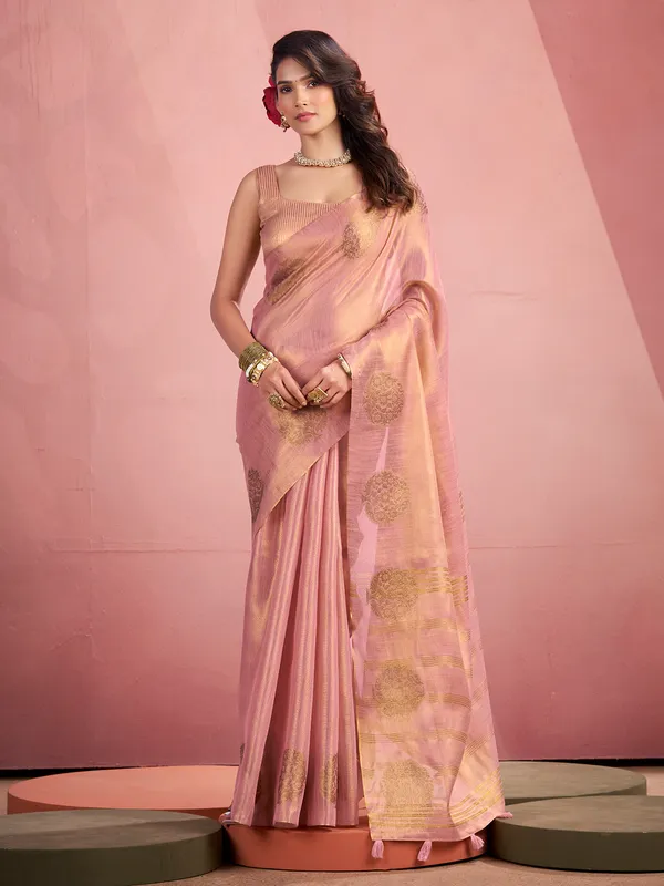 Lilac purple zari worked tisseu silk saree