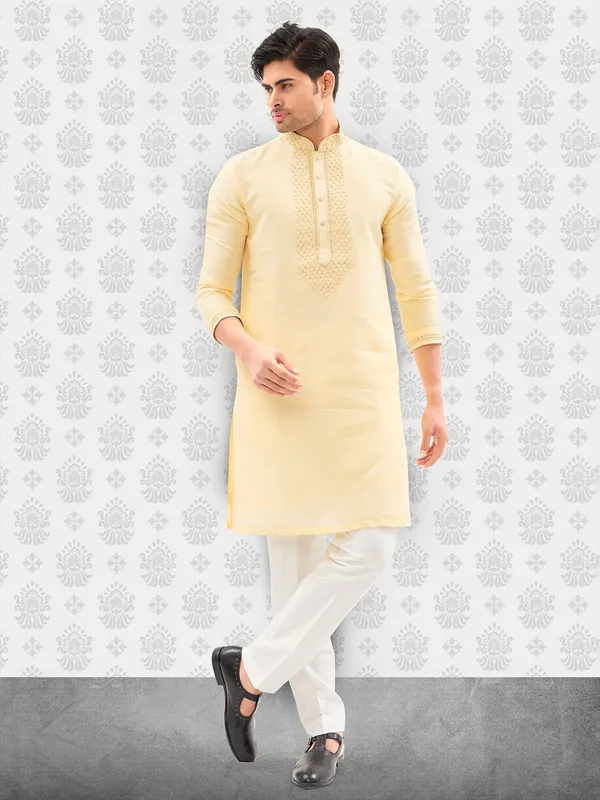lime cotton kurta set for men