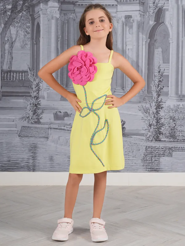 Lime yellow cotton frock for girls