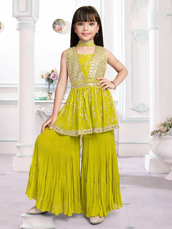 Lime yellow georgette sharara set