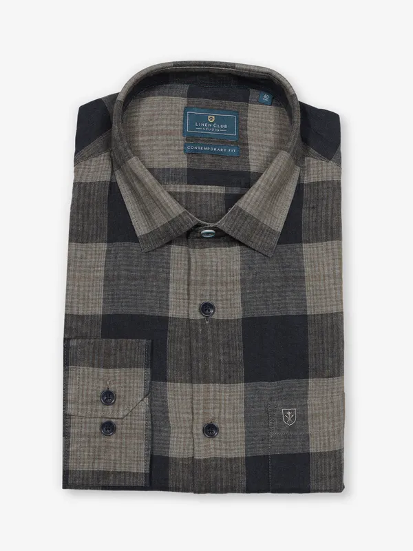 LINEN CLUB black checks cotton shirt